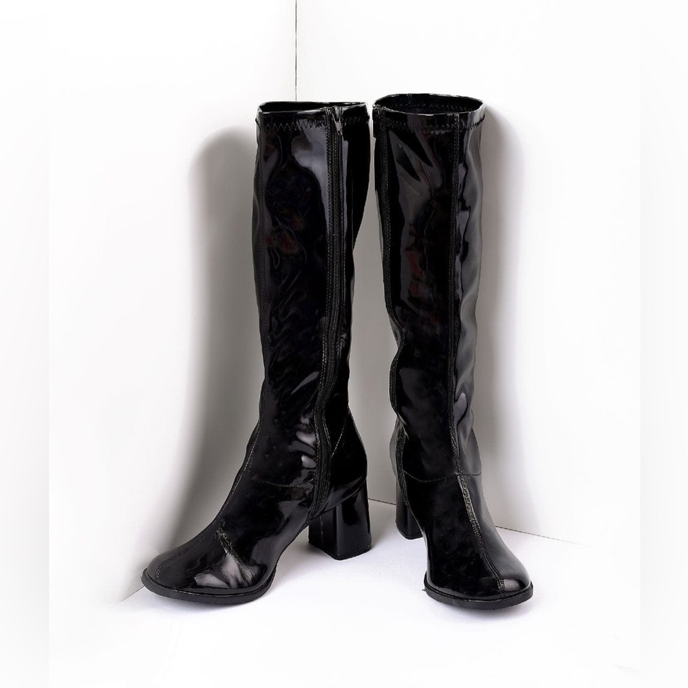 Black Patent Knee High Go Go Boots